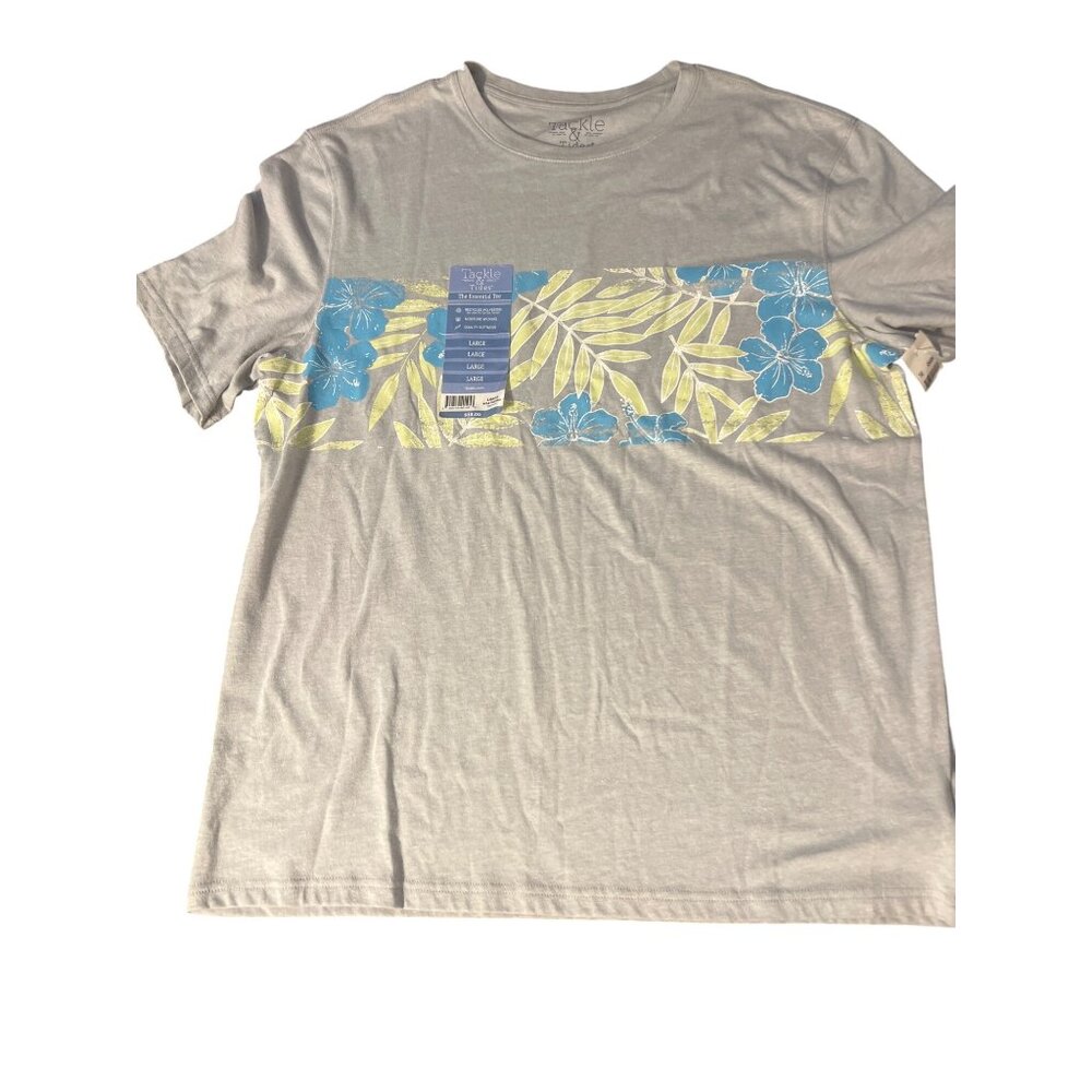Tackle Tides Essential Tee Floral Heather Gray Moisture Wicking Size L NWT